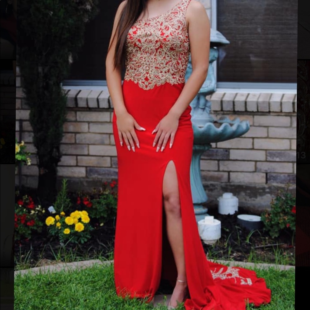 Red & Gold Prom Dress